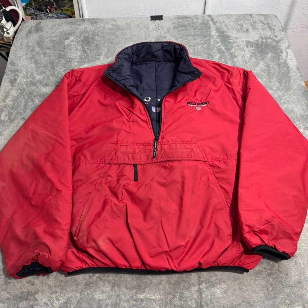 VTG 90s Polo Sport Ralph Lauren Reversible Puffer Jacket Red Navy XL Anorak